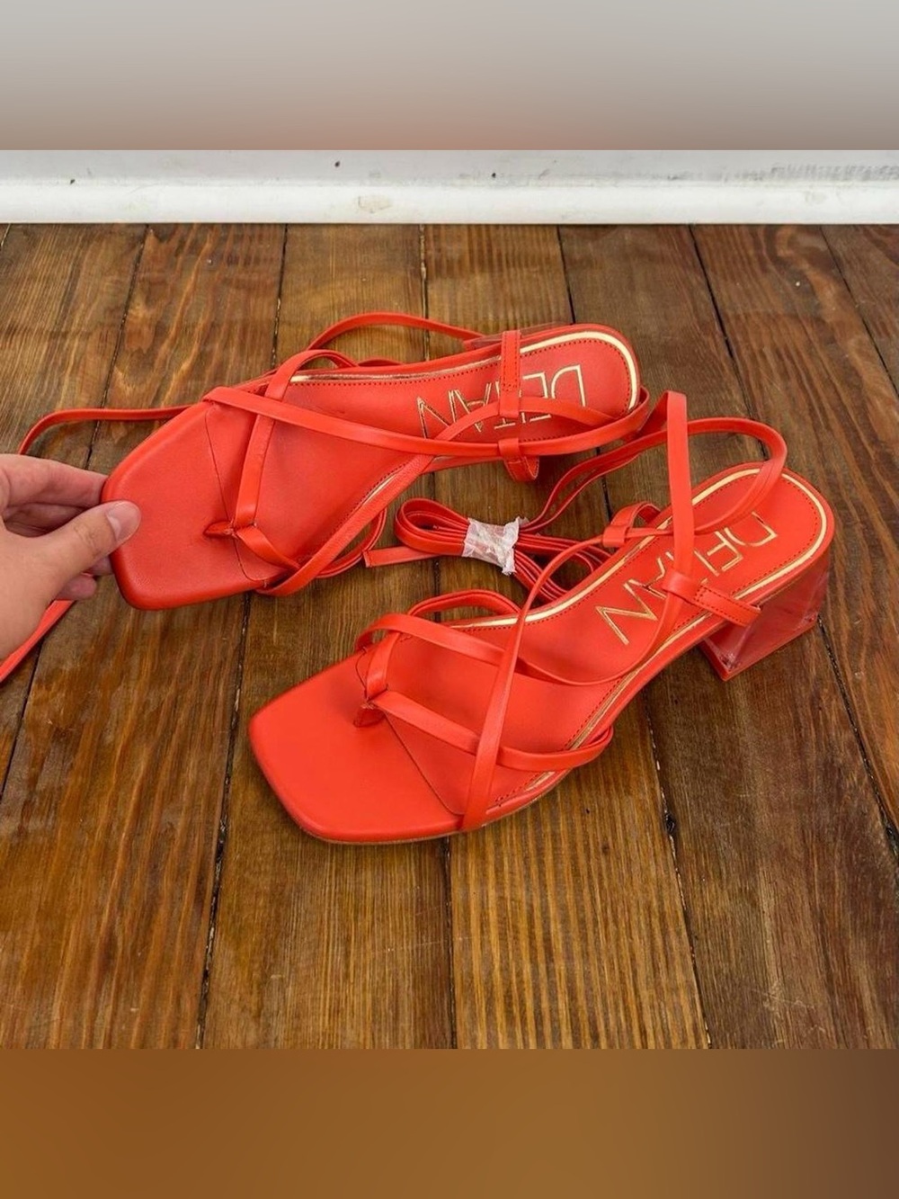 NWT y2k style orange leather strap heel sandals